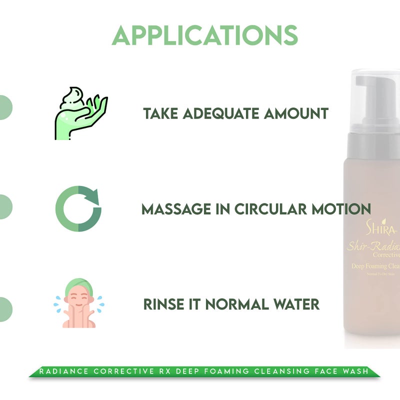 Shira Shir-Radiance Corrective RX Deep Foaming Cleansing Face Wash For Balanced Skin PH, Skin Brighting, Deep Pore Cleansing for Normal to Dry Skin (200ml) - Image 4